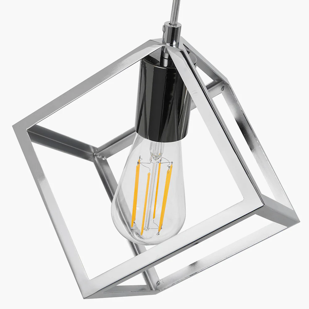Alessio Nickel Metal Three Cube Ceiling Pendant Bar - Image 3