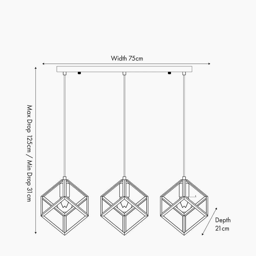 Alessio Nickel Metal Three Cube Ceiling Pendant Bar - Image 5