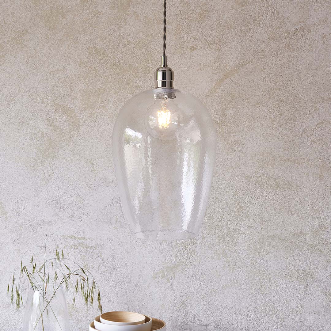 Bindki Hammered Polished Nickel Large Pendant Ceiling Light - Image 4