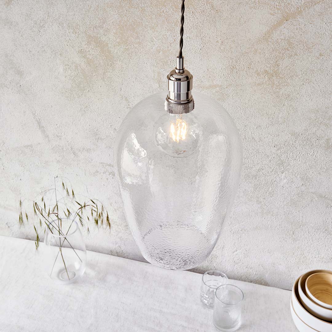 Bindki Hammered Polished Nickel Large Pendant Ceiling Light - Image 6