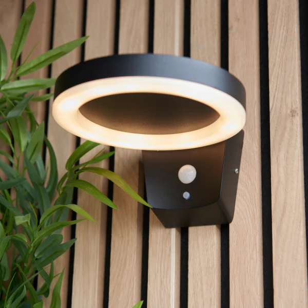 Ebro Outdoor LED IP44 PIR Black Solar Wall Light - Image 4