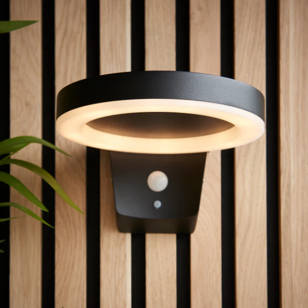 Ebro Outdoor LED IP44 PIR Black Solar Wall Light - Image 5