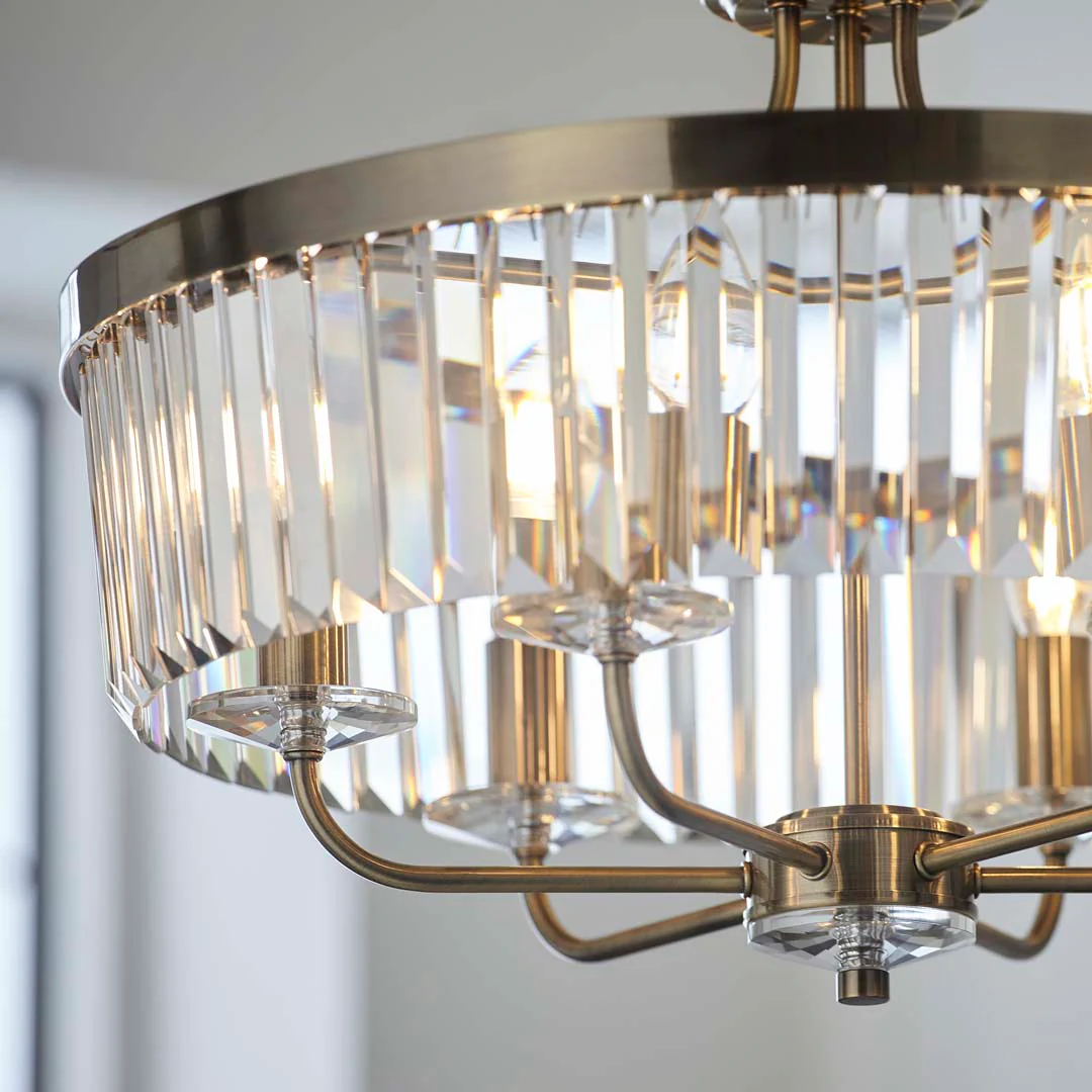 Elean 6 Light Antique Brass & Glass Pendant Ceiling Light - Image 4