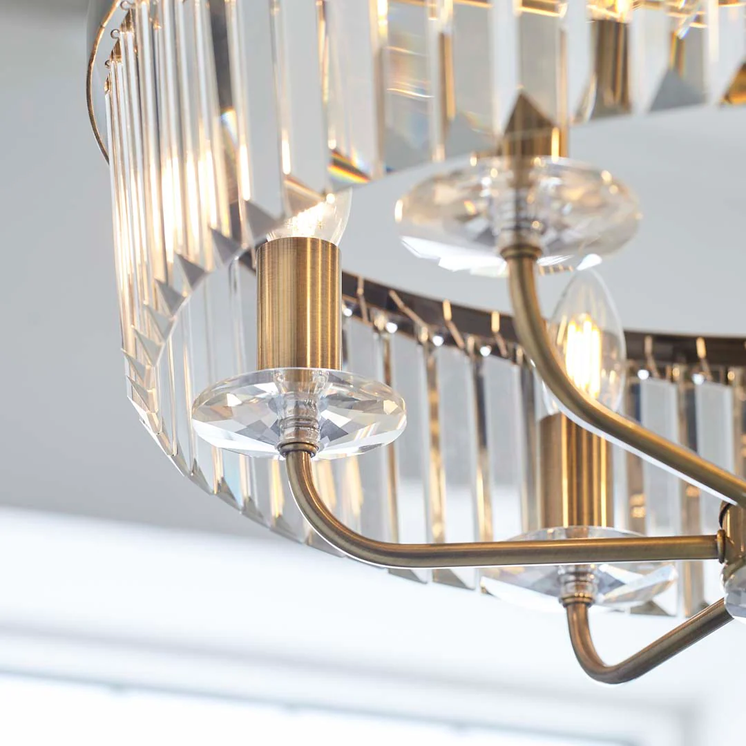 Elean 6 Light Antique Brass & Glass Pendant Ceiling Light - Image 5