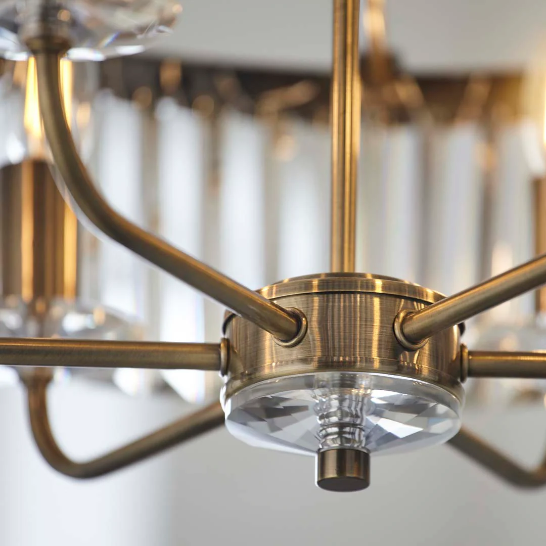 Elean 6 Light Antique Brass & Glass Pendant Ceiling Light - Image 7