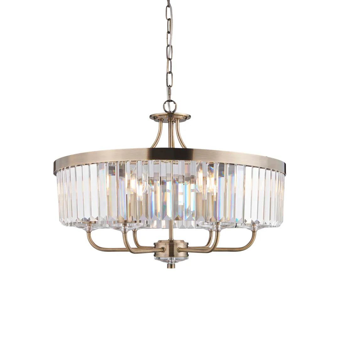 Elean 6 Light Antique Brass & Glass Pendant Ceiling Light - Image 9