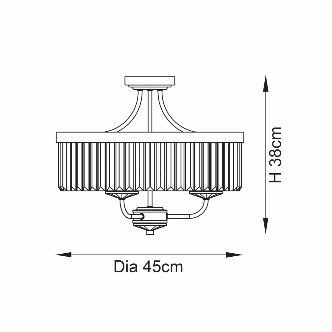 Elean 3 Light Antique Brass Glass Semi Flush Ceiling Light - Image 9