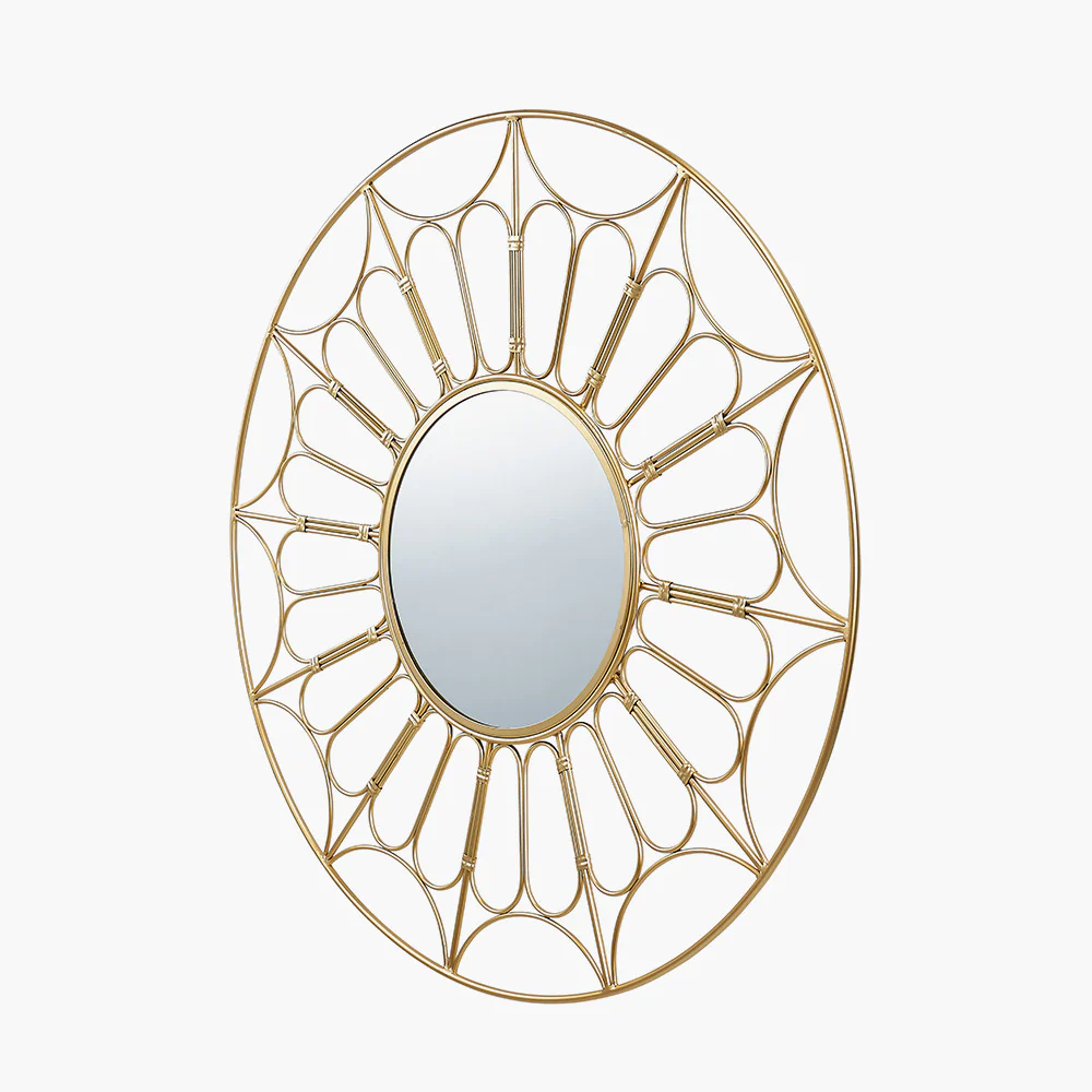 Gold Metal Cane Effect Frame Round Wall Mirror - Image 3