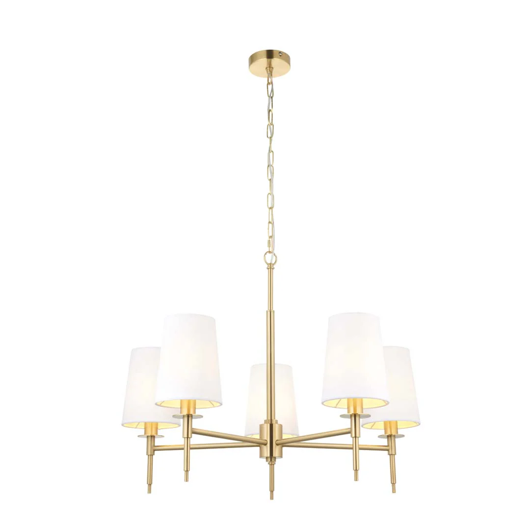 Obasi 5-Light Satin Brass Shaded Chandelier - Image 10