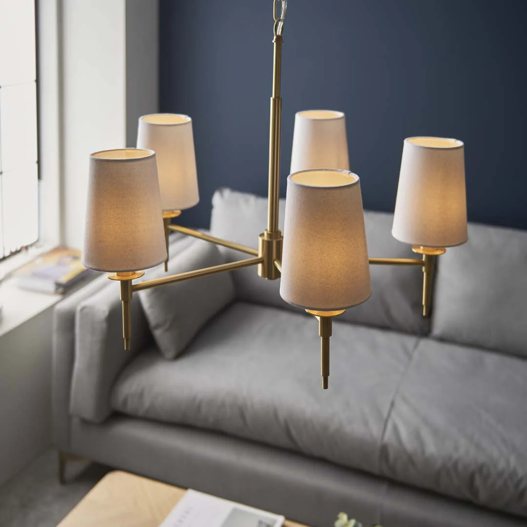 Obasi 5-Light Satin Brass Shaded Chandelier - Image 4