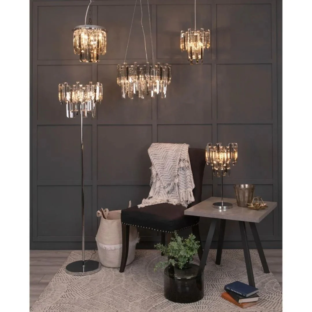 Onega 3 Light Chrome & Champagne Glass Pendant Ceiling Light - Image 6