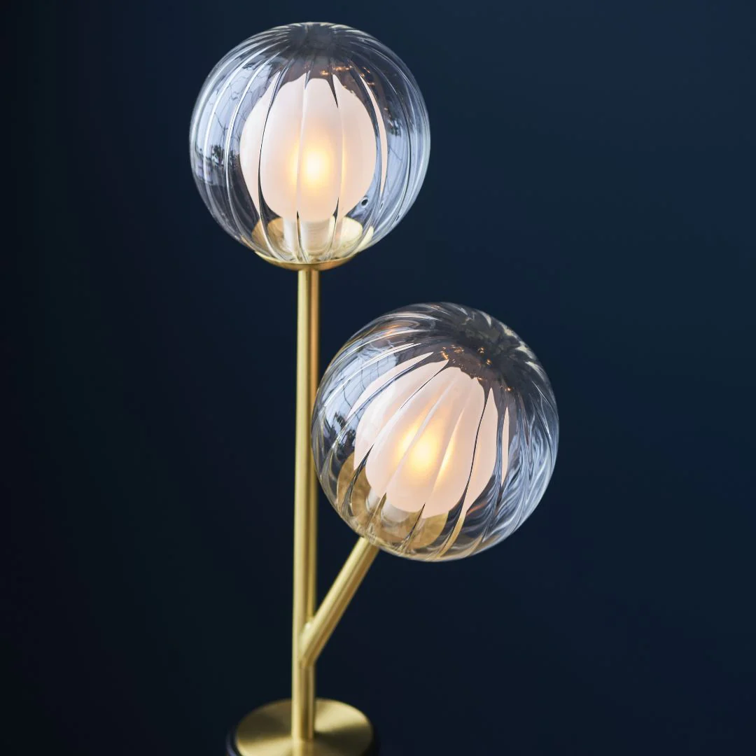 Udo 2 Light Satin Brass Table Lamp with Glass Shades - Image 3
