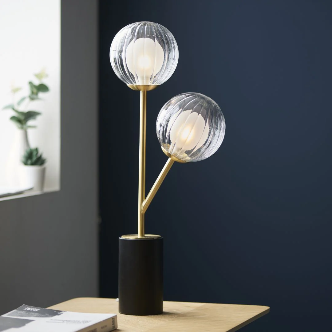 Udo 2 Light Satin Brass Table Lamp with Glass Shades - Image 5