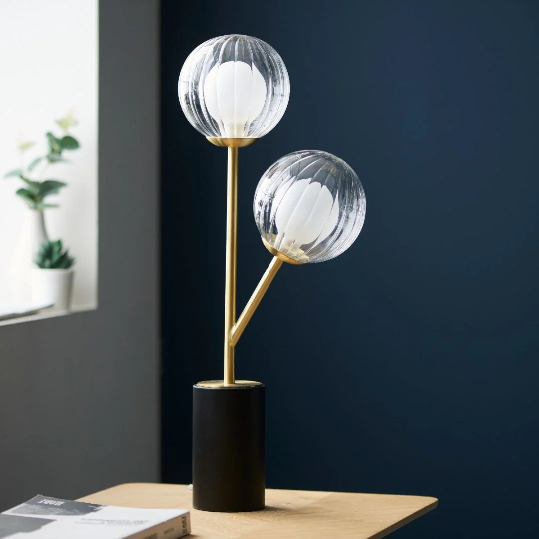 Udo 2 Light Satin Brass Table Lamp with Glass Shades - Image 6